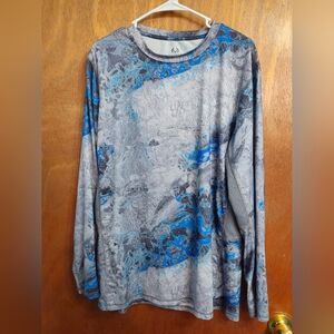 Reel Tree Mens Long Sleeve Fishing Gray And Blue Shirt Size L
